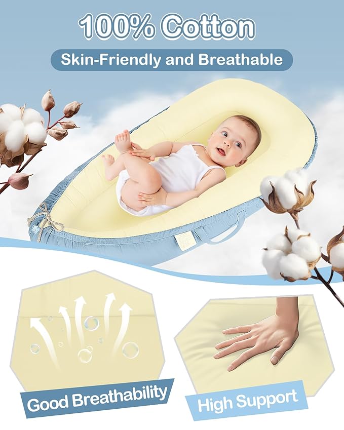 Baby Lounger - Infant Lounger for Newborn 0-25 Months, Waterproof Inner Cover and Pure Cotton Breathable Baby Nest Cover, Newborn Lounger for Baby Boys&Girls, Portable Baby Bed for Home and Travel