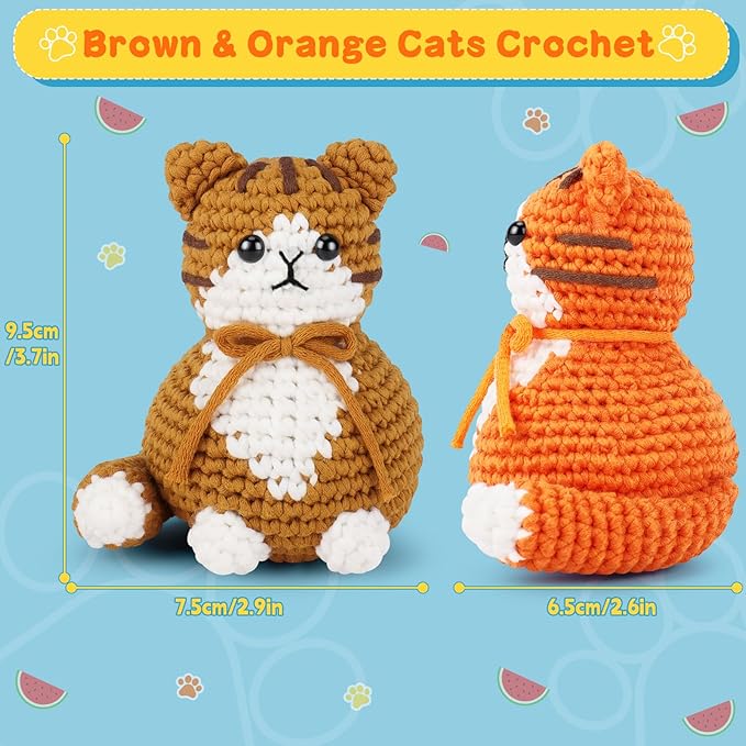 Crochet Kit for Beginners, 2PCS Cat Crochet Animal Kit with Step-by-Step Video Tutorials, Beginner Crochet Kit for Adults, Crochet Starter Kit for Kids, Learn to Crochet, Stuffed Animal Knitting Kit
