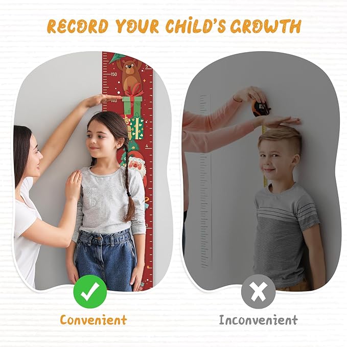 Personalized Name Growth Chart Wall Decor for Kids – Canvas Removable Height Chart Measuring Ruler 59" x 7.9" （Santa Claus Gifts）