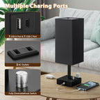 Black Fully Dimmable Nightstand Lamps Set of 2 - Table Bedside Lamp with USB C+A Charging Ports & 2 AC Outlets, Square Lamp Sets Linen Fabric Shade for Bedroom Living Room(Bulb Included)