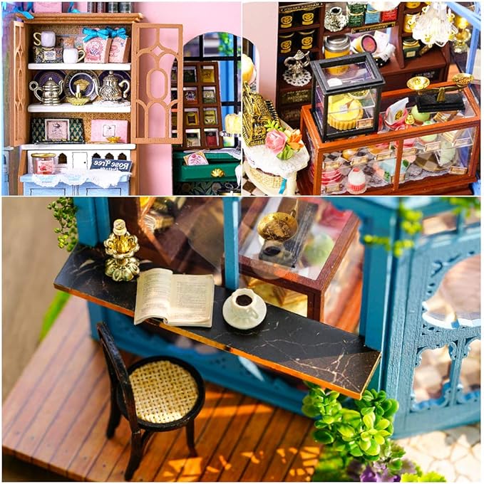 CUTEBEE Dollhouse Miniature House with Furniture, DIY Dollhouse Kit with Dust Proof, Music Movement, 1:24 Scale Creative Room for Gift for Family and Friends (Rose Garden Tea House)