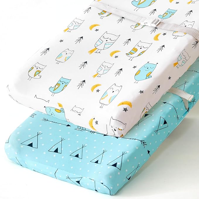 Stretchy Changing Pad Covers BROLEX Changing Table Cover for Baby Boys Girls,2 Pack Jersey Knit,Arrow & Owl