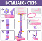 Super Joy Toddler Girl Basketball Hoop - Adjustable Kids Ball Hoop Set for Indoor - Portable Pink Mini Basketball Goal Outdoor Outside Pool Sport Toys Gifts for Baby Boys Age 1-3 2-4 3-5