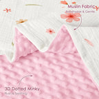Floral Baby Blankets for Girls Newborn, Soft Nursery Minky Blankets with Muslin and Dotted Fleece Back 30x40 inches, Receiving Bed Quilt for Infants, Toddlers