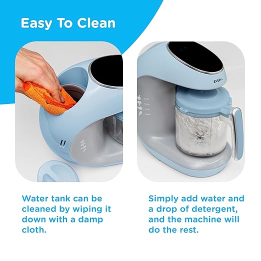 EVLA'S Baby Food Maker, Steamer, Blender, Baby Food Processor for Healthy Homemade Baby Food in Minutes, Touch Screen with 6 Reusable Food Pouches, Baby Registry Essential, Blue