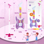 deAO Kids Guitar and Microphone Set with Stand Adjustable Height Music Light Karaoke Music Toys Christmas Birthday Gift for Kids Boys Girls (Purple)