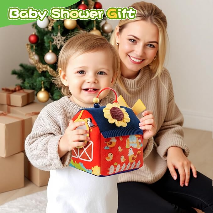 Baby Toys 6-12 Months, Montessori Sensory Toys, My First Farm House Toy with 6 Stuffed Animals,Rotating Windmill & Sunflower Crinkle, Rattle, Fun Mirror Fine Motor Skills Development,Baby Gift