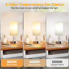 White Small Lamp for Bedroom - 3 Color Temperature 3000K 5000K 4000K Bedside Lamp, Pull Chain Control, USB A and C Charging Ports, Silver Base, for Kids Office Dorm nightstand, Bulb Included