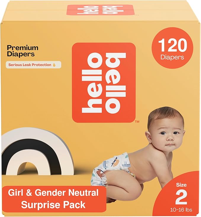 Hello Bello Diapers, Size 2 (10-16 lbs) Surprise Pack for Girls - 120 Count of Premium Disposable Baby Diapers, Hypoallergenic with Soft, Cloth-Like Feel - Assorted Girl & Gender Neutral Patterns