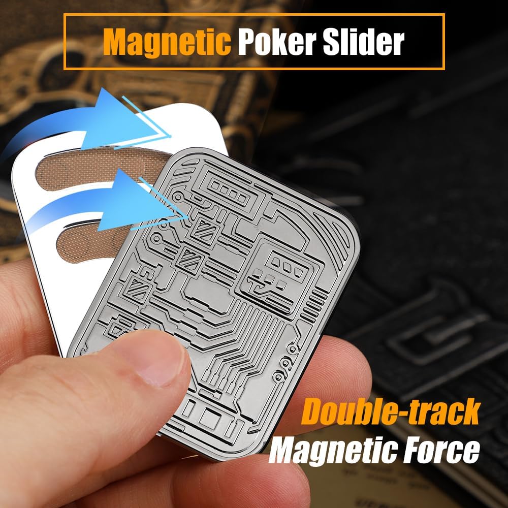 Metal Poker Fidget Slider Toy for Kids Adults, Magnetic Haptic Coin Fidget Pad Push Card, EDC Desk Office Toy, Stress Relief Gift for Men Boyfriend Father, 5 6 7 8 9 10+ Years Old Boys