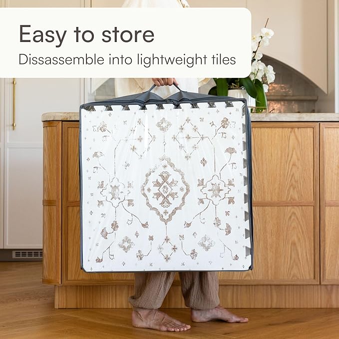 Lillefolk Baby Play Mat for Floor – 6x6ft Vintage Coffee | Soft Non Toxic Premium EVA Foam Tiles for Tummy Time, Crawling & Playroom – Waterproof Floor Mat for Babies & Toddlers (9 Tiles)