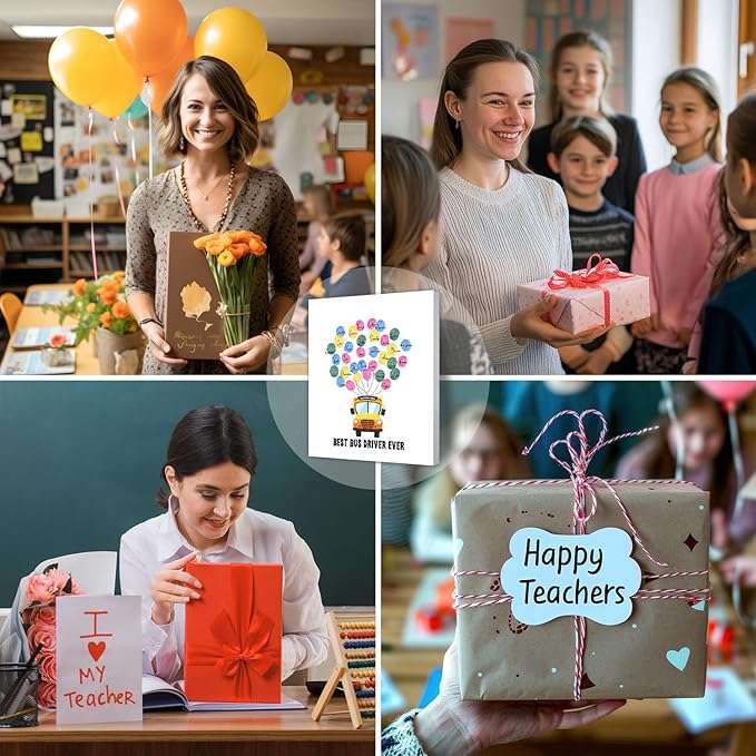 SHLINCO Thank You School Bus Driver Gift, Creative Fingerprint Art Ornaments, Students Thank You For The School Bus Driver Gift, Can Be Used For Desktop Decoration