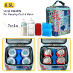 Breastmilk Cooler Bag with Ice Pack Fits 4 Baby Bottles Up to 9 Ounce Insulated Baby Bottle Bag Breast Milk Cooler on The Go with Strap Baby Bottle Cooler Bag for Nursing Mom Daycare or Travel