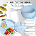 Bluet B- Silicone Baby Feeding Set with Pacifier - Baby Led Weaning Supplies - Baby Spoons, Suction Bowl - Plate - Baby Utensils Set - Silicone Feeding Set for Baby First Foods -11pcs - Light Blue