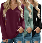 Huukeay 3 Pack Women's Long Sleeve Nursing Tops, Breastfeeding Hidden Zippers Shirts V Neck Maternity Pregnancy Tees Clothes