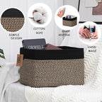 COMFY-HOMI Cotton Rope Woven Basket with Handles for Shelves,Toys,Book, Cloth Storage Baskets Bin for Organizing-13.5"x11"x9.5" Toy Decorative Organizer for Living Room, Bathroom-Black/Jute