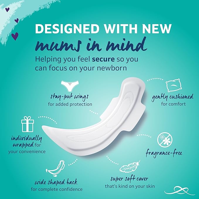 Lil-Lets Extra Long Postpartum Maxi Pads with Wings – 30 Pack Bundle for Post-Natal Bleeding & Heavy Flow – Postpartum Essentials - Extra Absorbent, Soft & Cushioned Maternity Towels, Fragrance-Free