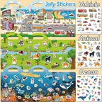 6 Sets Reusable Sticker Books for Toddlers, Jelly Sticker Books for Toddlers, Toddler Travel Toys for Kids 3 4 5 Year Old Girls Boys