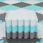 qqpp EVA Rubber 18 Tiles Interlocking Puzzle Foam Floor Mats - Baby Play Mat for Playing | Exercise Mat for Home Workout. White, Green, Gray. QC-AHLb18N