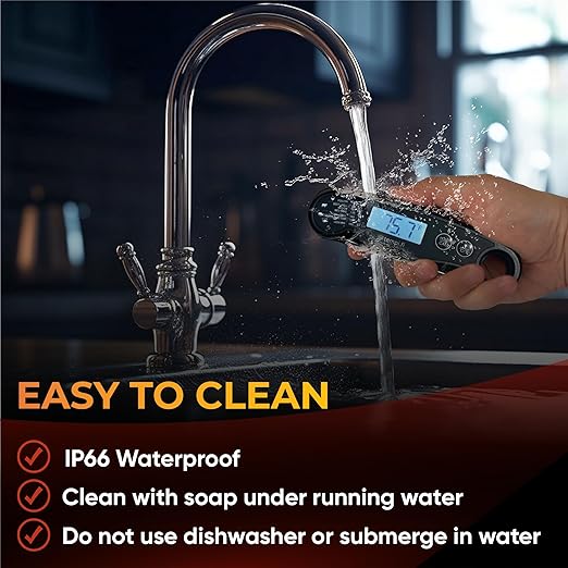 Instant Read Thermometer | Ultra-Fast & Waterproof | Bright Backlight & Food Grade Probe | Auto Shut-Off | Includes Meat Temperature Chart | Perfect for Kitchen & Grilling