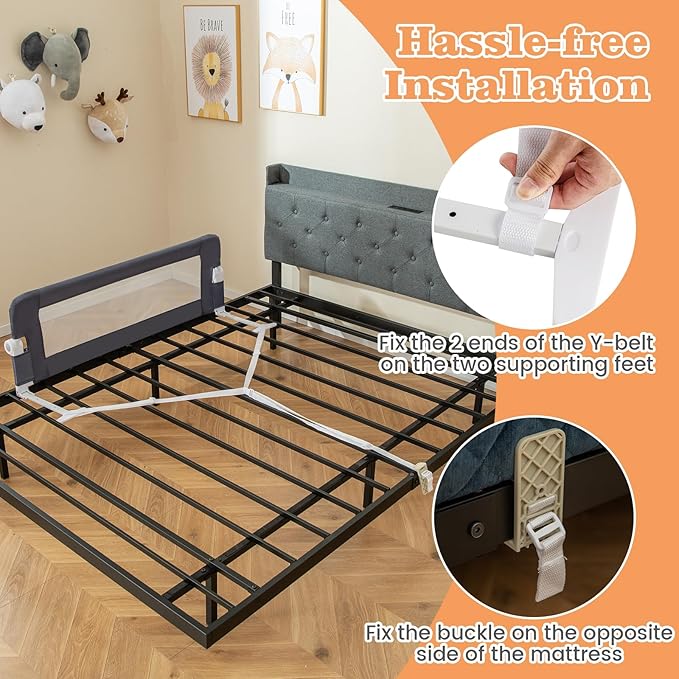 HONEY JOY Bed Rail for Toddlers, Extra Long, Foldable Portable Swing Down Safety Bed Guard Rail, Toddler Bed Rails for Crib, King Queen Full Twin Size Bed Mattress (Gray, 1 Pack, 47 Inch)