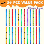 JOYIN 24 Pcs Halloween Glow Stick Hanging Wands in 8 Different Pattern Designs and 6 Colors for Kids Party Favors, Halloween Party Supplies, Glow in the Dark, Goodies Bags Fillers, Non Candy Treats