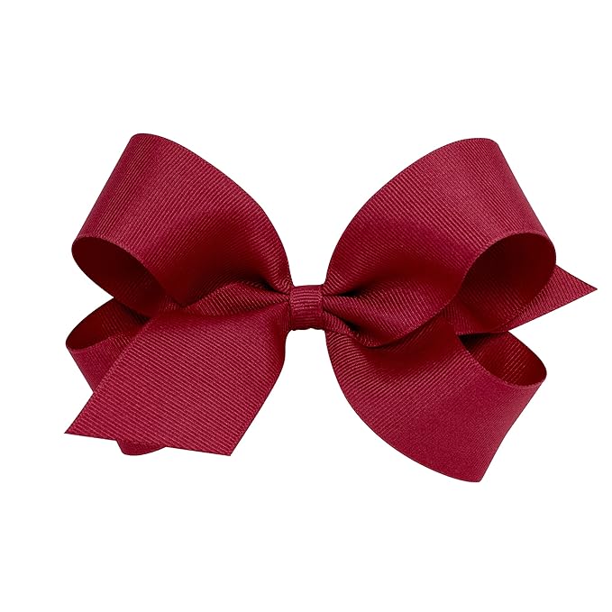 Wee Ones Girls' Plain Wrap Classic Grosgrain Hair Bows on a WeeStay No-Slip Hair Clip, Handmade, Large, Cranberry