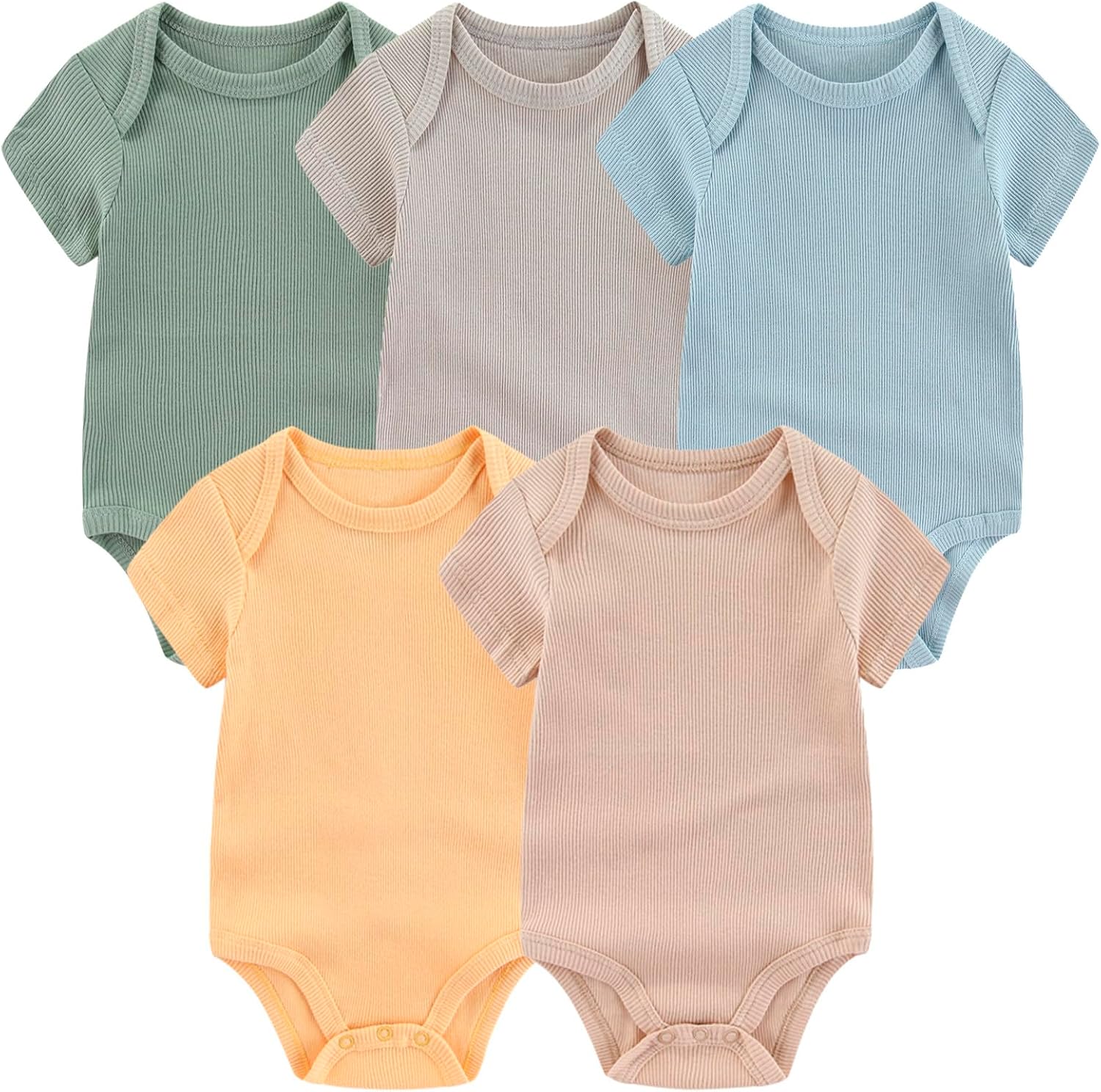 Newborn Baby Short Sleeve Bodysuit Cotton One-Piece Baby Clothes 5-Pack, 0-12 Months