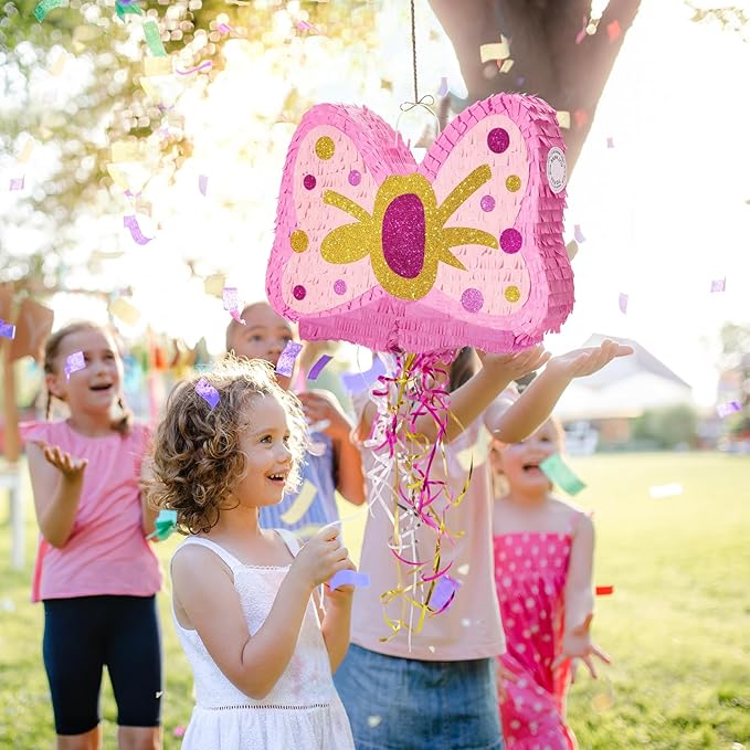 WERNNSAI Pink Bow Piñata - Girls Birthday Party Decoration Bow Tie Piñata with Blindfold and Bat for Kids Princess Theme Party Supplies favors