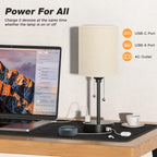 Beige Small Lamps 3 Levels Brightness - 2700K 3500K 5000K Bedside Lamps with USB C and A Ports, Pull Chain Table Lamps with AC Outlet, Nightstand Lamps with Black Metal Base for Bedroom Kids Reading