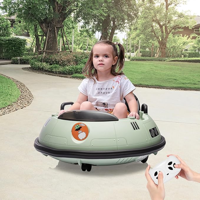 12V Electric Ride on Bumper Car for Toddlers, Kids Bumper Car with Remote Control, 360 Degree Spin, LED Lights, Dual Joysticks, Safety Belt for 18+ Months Kids, Green