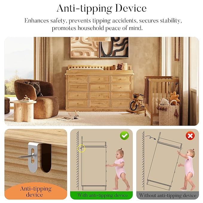 Homsee Baby Changing Table Dresser, 100% Solid Wood Infant Diaper Changing Station Combo, 12-Drawer Baby Nursery Dresser with Removable Tray for Children's Room Bedroom, Nature Color