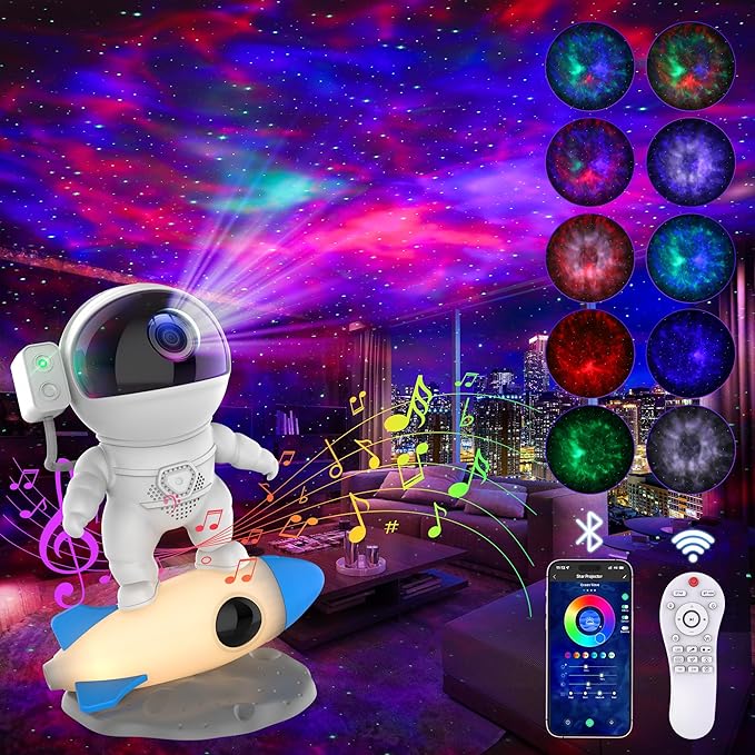 Astronaut Galaxy Projector for Bedroom, Star Projector Galaxy Light with App & Remote Control, White Noises, Bluetooth Speaker, Rocket Night Light for Kids, Ceiling, Gifts, Room Decor