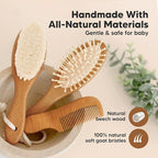 Baby Hair Brush and Comb Set for Newborn - Wooden Baby Hair Brush Set with Soft Goat Bristle, Baby Brush Set for Newborns, Baby Brush and Comb Set Girl, Boy, Toddler Cradle Cap Brush(Oval, Golden Oak)