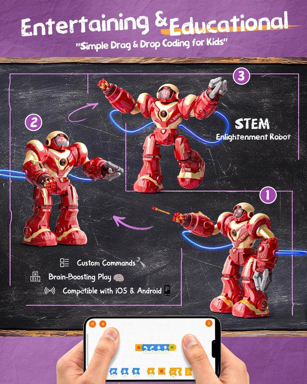 Holyton 5088 Smart Robots for Kids,Large STEM Programmable RC Robot, with Voice Control,APP Control,LED Eyes,Ideal Gift for 4 5 6 7 8 9 Years Old Boys and Girls