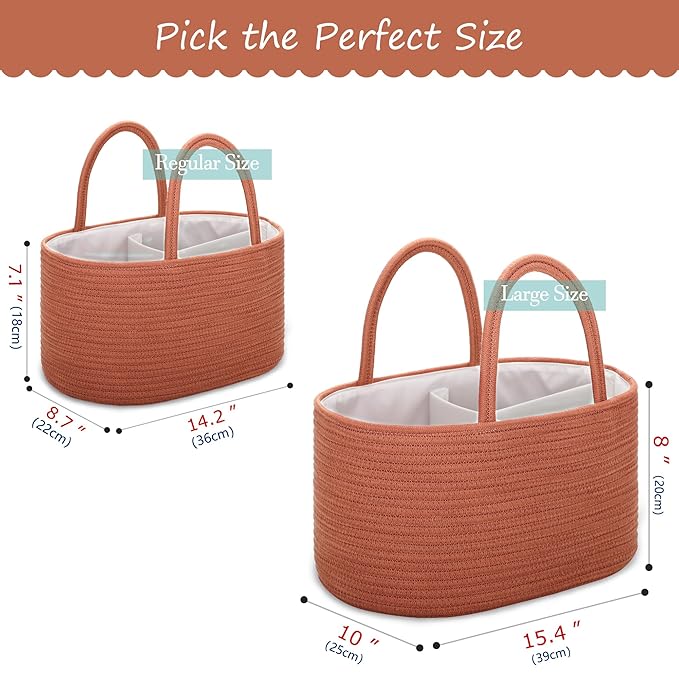 COMSE Large Baby Diaper Caddy Organizer for Girl Boy, Car Caddy with Handles, Cotton Rope Basket for Changing Table, Nursery Organizer, Gift for Baby Shower and Registry Must Have, Autumn Glaze