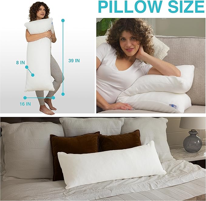 Pharmedoc Body Pillow, Pregnancy Pillows, Side Sleeper Pillow, Long, Memory Foam Pillow, Air White