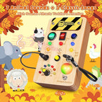 Busy Board Montessori Toys for Toddler, Wooden Sensory Board Switch Toy with Color-Changing LED Light Up Travel Toys Educational Plane Travel Activity for 1-6 Year Old Girls & Boys Gifts