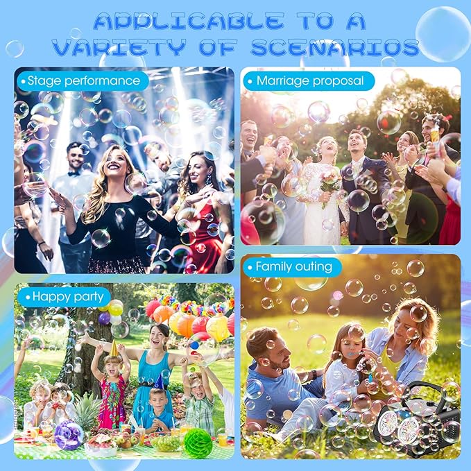 Bubble Machine Portable Bubble Machine for Kids with 2 Fans,Plug in or Battery Operated Bubble Blower,20000+ Bubbles Per Minute Bubbles for Outdoor Wedding Birthday Halloween