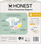 The Honest Company Clean Conscious Diapers for Delicate Skin | Up to 100% Leakproof | Hypoallergenic, Fragrance Free | Gender Neutral | Club Box, Size 3 (16-28 lbs), 62 Count (Prints May Vary)