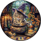 KAAYEE Wooden Puzzles for Adults, 3D Visual Effect Magic Feline Cat Wooden Jigsaw Puzzle Unique Shape Wood Puzzle Adult, 3D Effect Flat Puzzle Birthday Family Game (S-8.5 * 8.5 in-100pcs)