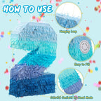 Sratte Number 1 2 3 4 5 6 7 8 9 Piñata with Stick Blindfold Confetti, Gradient Blue Piñata for Kids Boys Girls Birthday Party Anniversary Decorations Supplies(Number 2)