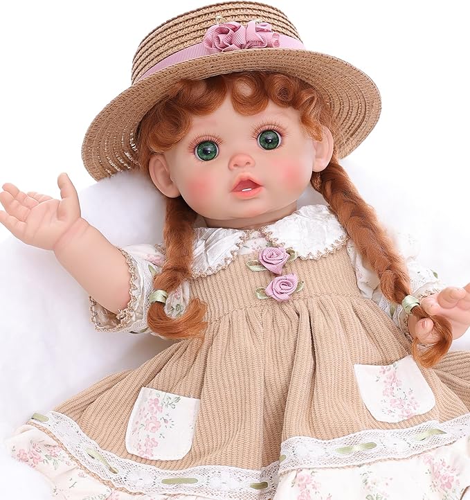 Reborn Baby Dolls – 18 Inch Realistic Reborn Toddler Doll Country-Inspired Girl with Braided Hair, Straw Hat & Floral Layered Dress, Gifts for 3+ Year Old Girls, Collectors