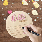 Baby Announcement Sign - 5.9 Inch Wooden Hello World Newborn Sign, Birth Announcement, Baby Shower Hospital Nursery for Newborn Boys and Girls (Pink)