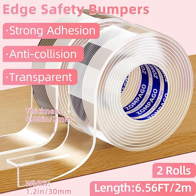 Clear Soft Corner Protectors for Furniture Strip,1.2in x6.56FT,2 Roll Sharp Edge & Table Bumper,Window Edge,Wall Protector,Soft Corner Guards Safe for Proof,Table Corner Protectors in Family
