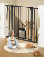 Babelio 36" Tall Upgraded Baby Gate with Cat Door,29-43" Auto Close Durable Dog Gate for Stairs,Doorways and House,Easy Walk Thru,Includes 4 Wall Cups,Black
