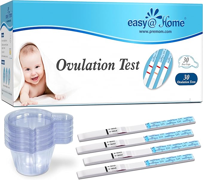 Easy@Home Ovulation Test Strips: Accurate 30 LH Ovulation Predictor Kit - Fertility Tests for Women – Powered by Premom Ovulation Tracker App | 30 LH + 30 Urine Cups