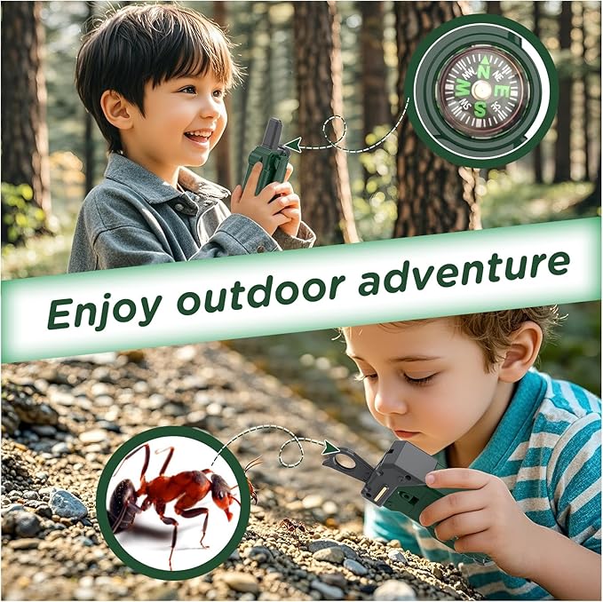 Walkie Talkies for Kids,5 Colourful Channels 2 Way Radio,Compass Flashlight and Magnifying Glass,3 Miles Long Range for Adventure Game,Outside, Camping, Hiking,Toys for 3-12 Year Old Boys Girls