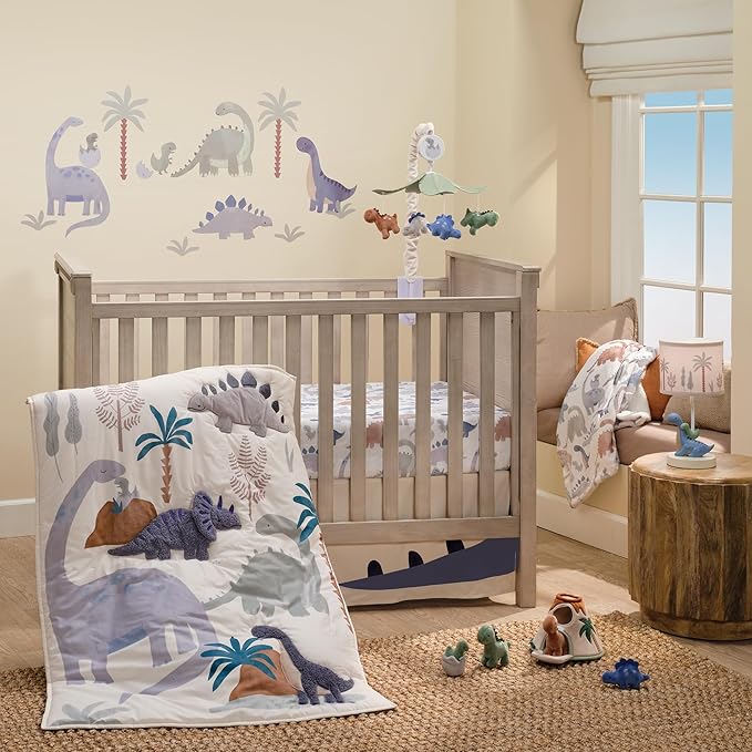 Lambs & Ivy Dino-Might Multicolor Dinosaur Musical Baby Crib Mobile Soother Toy