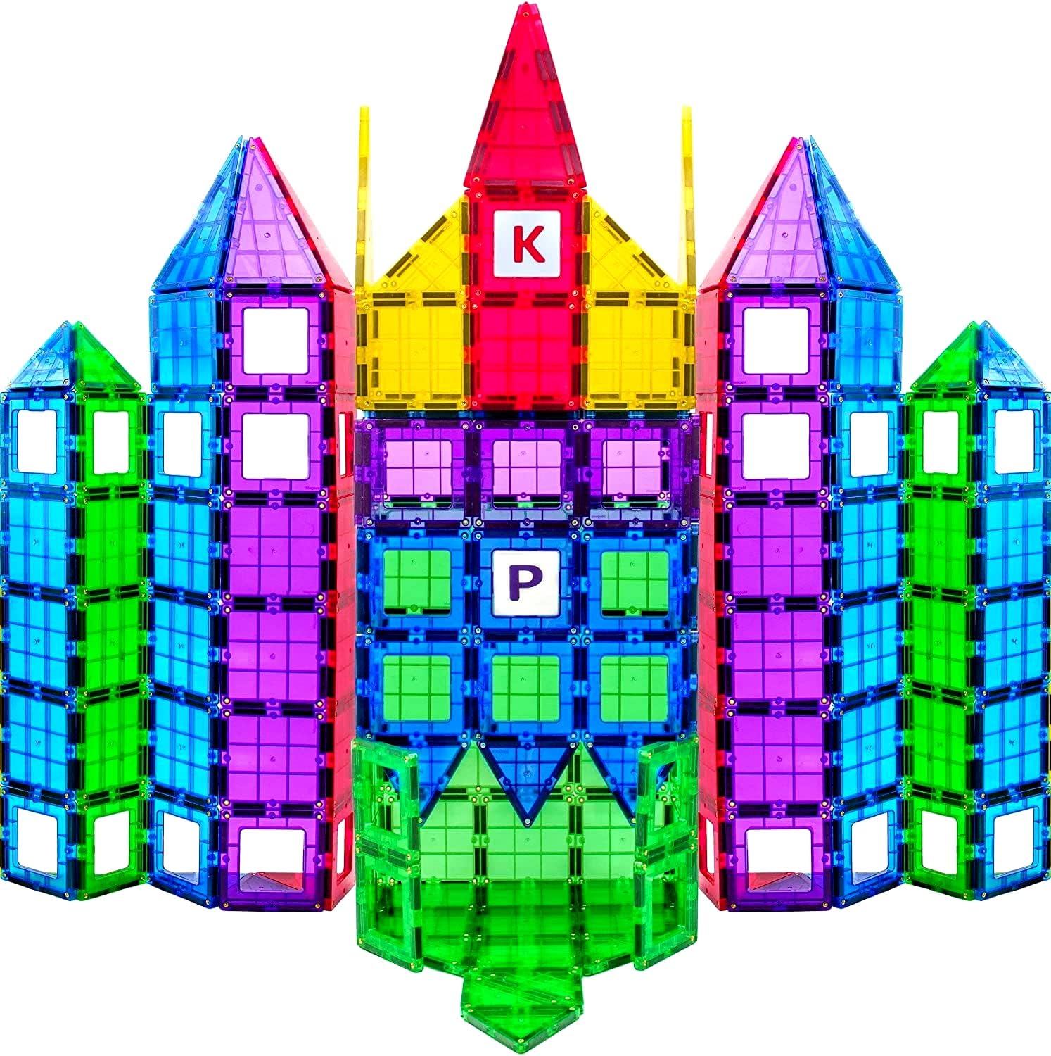 Magnetic Tiles Building Blocks - 113pcs Advanced Set - STEM Toys for 3+ Year Old Boys and Girls -Strongest Magnets - Includes 13 Piece Insert Alphabet Cards - Learning by Playing